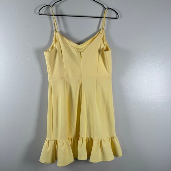 1.State Women's Light Yellow Ruffle Hem Solid Spaghetti Strap Mini Dress Size 6 - Picture 3 of 6